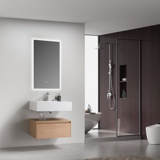 BADESI 800 x 500 x 300 Wall-Mounted Bathroom Vanity Unit with Stone Basin