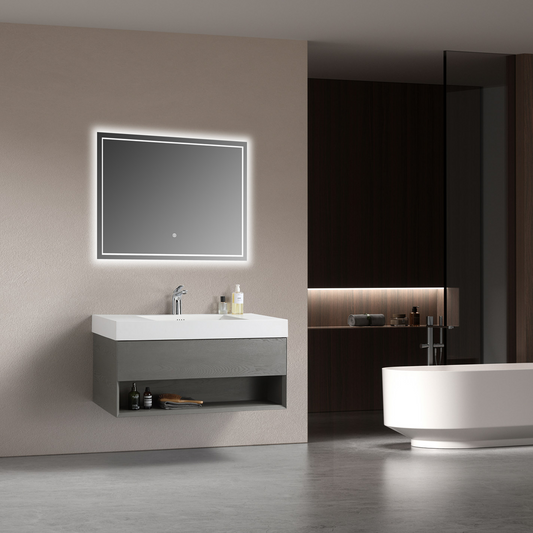 BADESI 1000 x 500 x 100 mm Wall-Mounted Bathroom Vanity Unit with Stone Basin