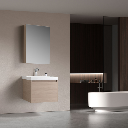 BADESI 800 x 480 x 500 mm Wall-Mounted Bathroom Vanity Unit with Basin – Grey Oak / Beech Oak