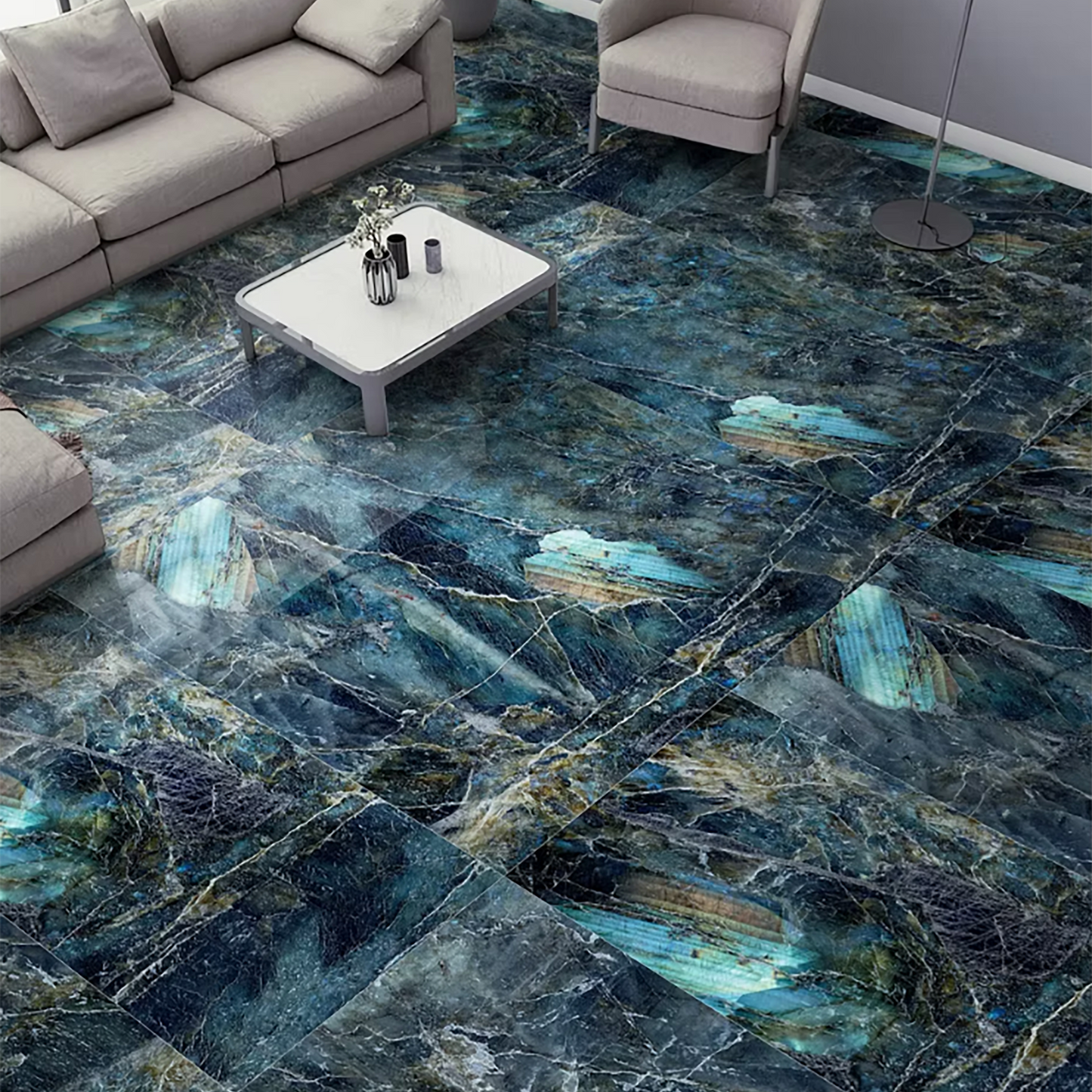 Peacock Blue Gloss Porcelain Tiles - 1200 x 600 x 9mm