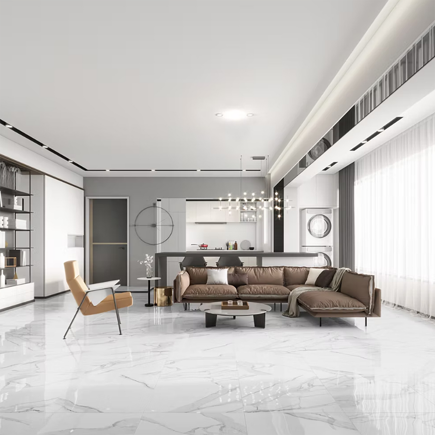 Rigato White Polished Porcelain Tiles - 600 x 600 x 9mm