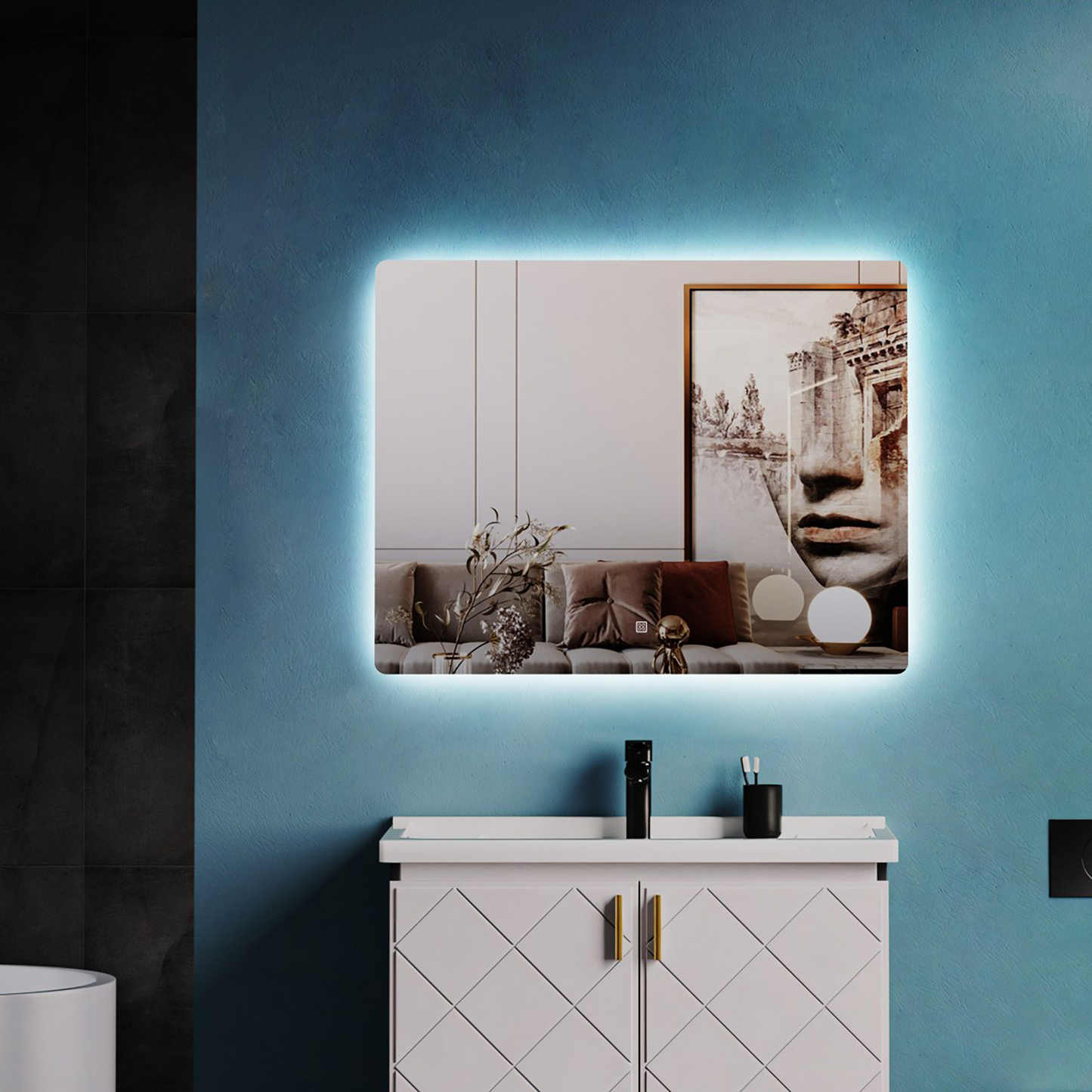 BADESI 900 x 700 mm Rectangular LED Illuminated Bathroom Mirror with Touch Sensor