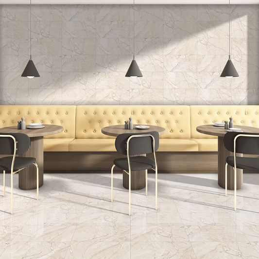 Almia Crema Polished Porcelain Tiles - 600 x 300 x 9mm