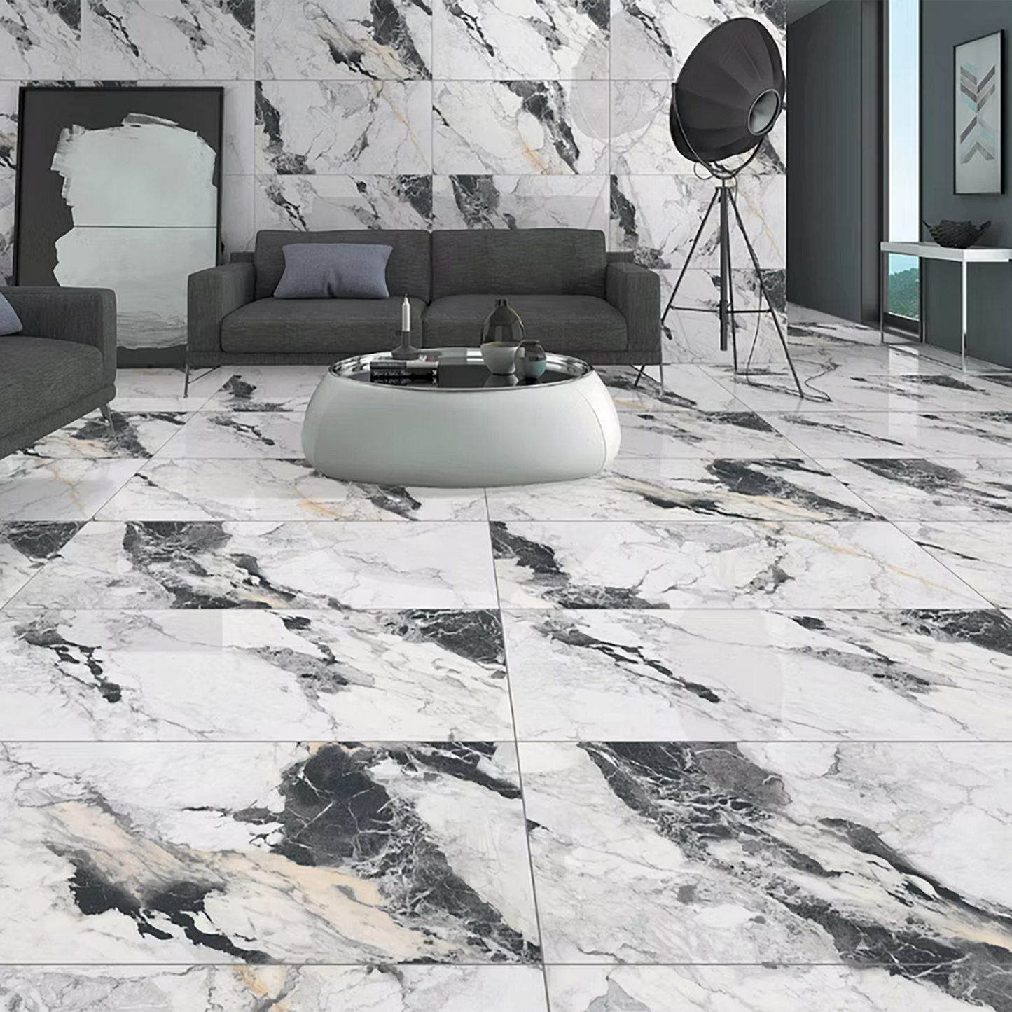 Mountain White Gloss Porcelain Tiles - 1200 x 600 x 9mm