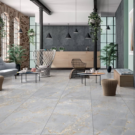 Silver Velim Gloss Porcelain Tiles - 1200 x 600 x 9mm