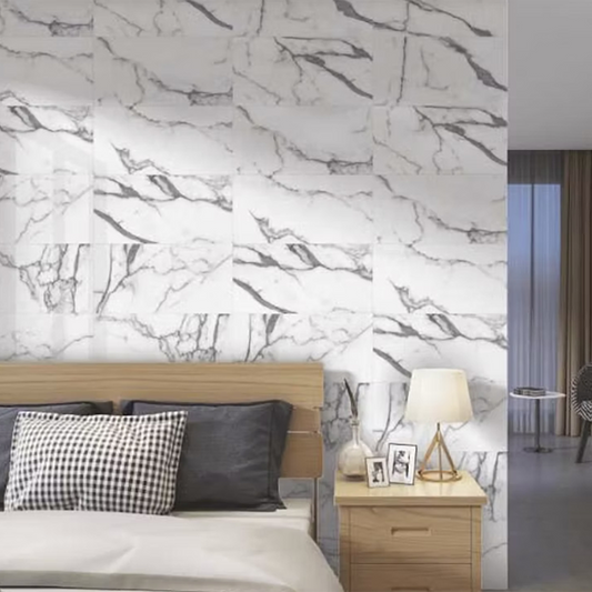 White Macabus Polished Porcelain Tiles - 600 x 600 x 9mm